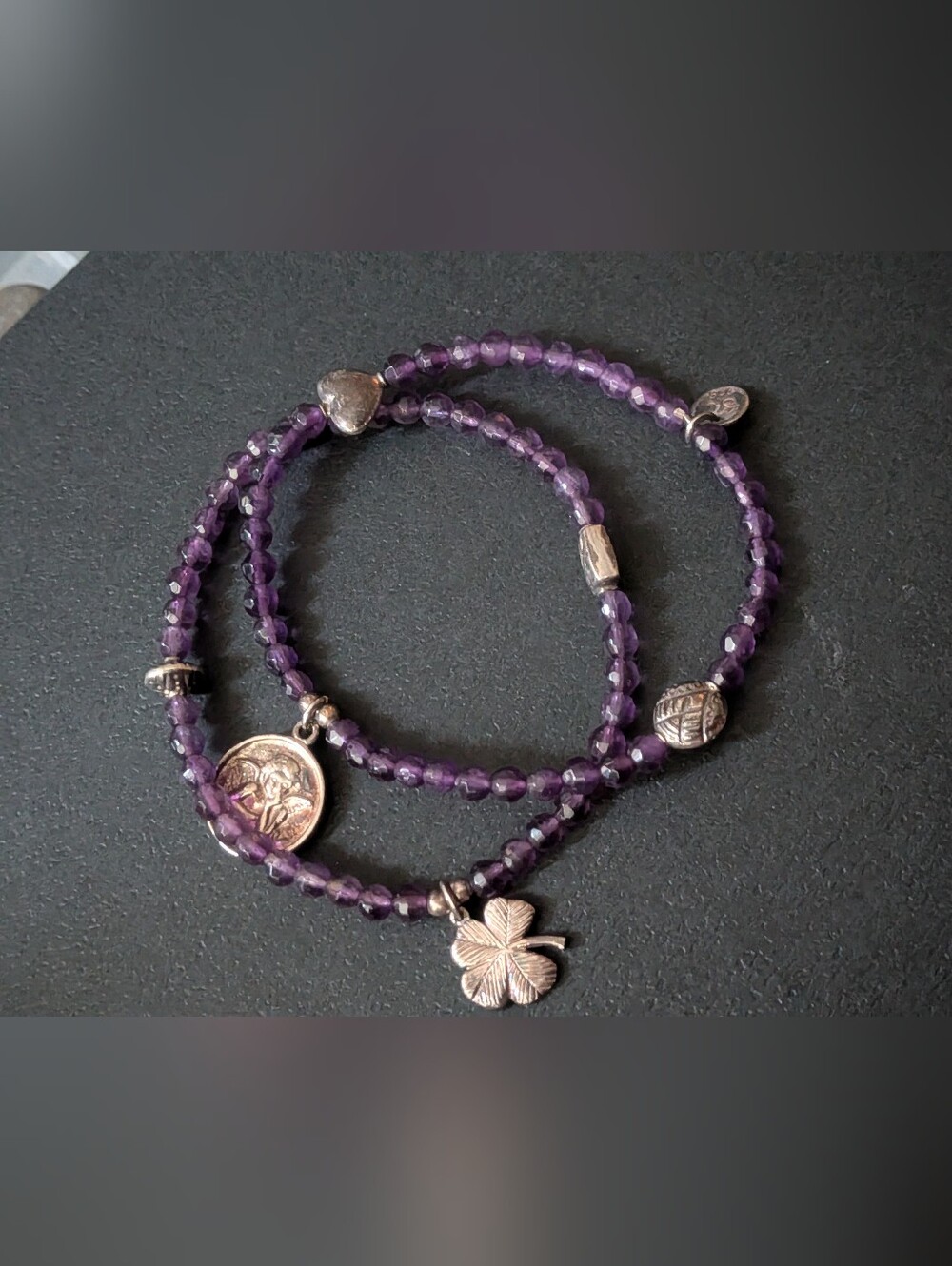 Artisan Handcrafted 925 Sterling Silver Bali Amethyst Beaded Charm Bracelet Set